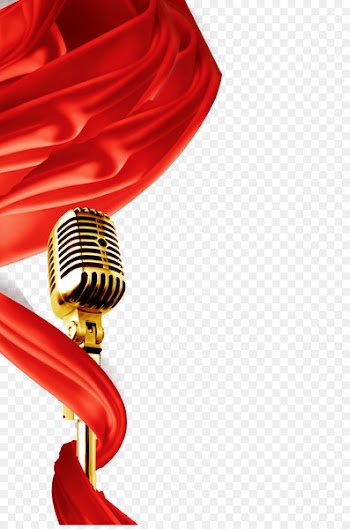 Microphone Download Poster - Flying red silk and gold microphone 