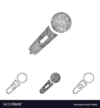 Microphone icon set - sketch line art vector image