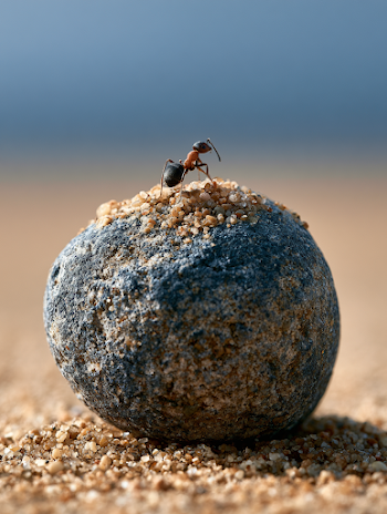 Microscopic Ant on a Pebble of Sand