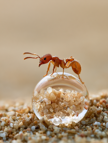 Microscopic Ant on Sand Pebble