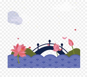 Mid-Autumn Festival Pink Nelumbo nucifera - Mid autumn lotus pond arch bridge 