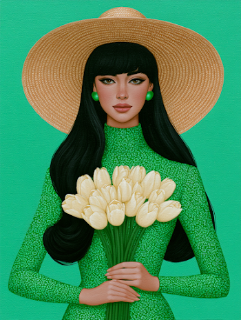 Mid-Century Modern Woman with Tulips