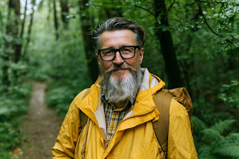 Middle-Aged Hiker in a Forest