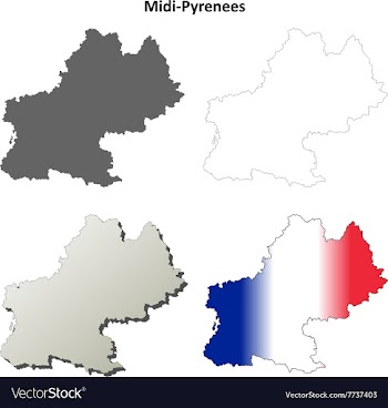Midi-Pyrenees blank detailed outline map set vector image