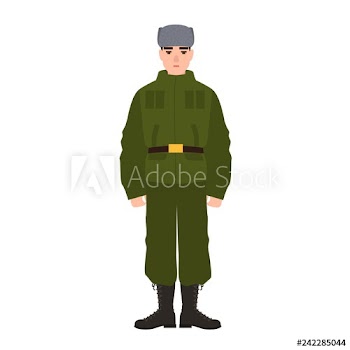 Military man of Russian armed force wearing army uniform and fur hat