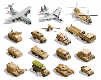 Military transport isometric icon set Free Vector