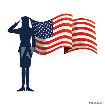 military woman silhouette with usa flag