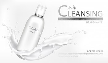 Milk cosmetics bottle mockup with splash design Free Vector