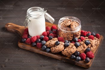 Milk Next To Chocolate Chip Cookies