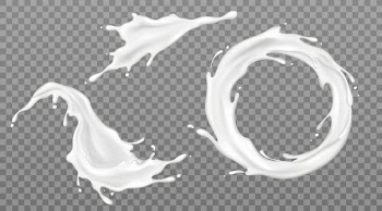 Milk splashes set, yogurt or dairy drink product Free Vector