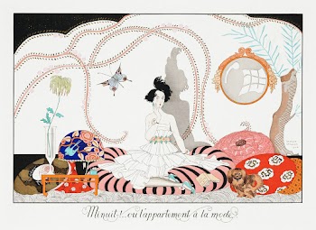 Minhuit ... ou l'appartement a la mode. Plate no. 7 (1920) fashion illustration in high resolution by George Barbier. Original from The Beinecke Rare Book & Manuscript Library. Digitally enhanced by rawpixel.
