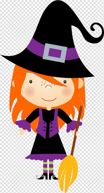 MINI DE HALLOWEEN, orange, black, and purple witch illustration transparent background PNG clipart