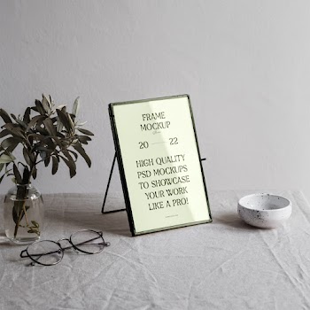 Mini Gold Frame on Table Mockup
