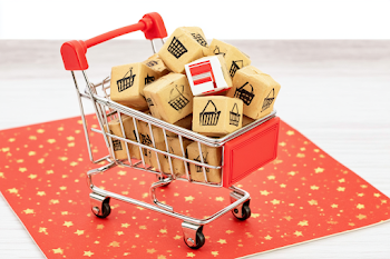 Miniature Metal Shopping Cart with Cardboard Boxes