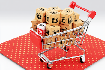 Miniature Metal Shopping Cart with Cardboard Boxes