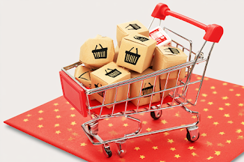 Miniature Metal Shopping Cart with Cardboard Boxes