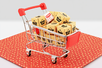 Miniature Shopping Cart with Cardboard Boxes