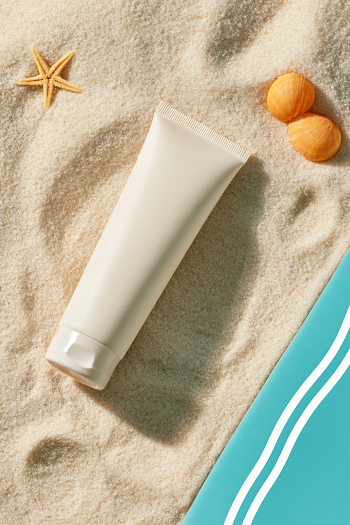 Minimal Beach Skincare Product Flat Lay