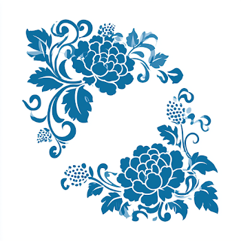 Minimal Floral Ornament with Blue Flowers