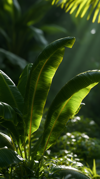 Minimal Jungle Composition with Banana Leaves