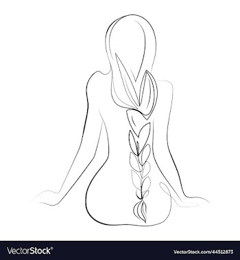 minimal line art young woman with long braided hai