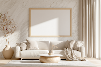 Minimal Modern Living Room with Marble Accent Wall