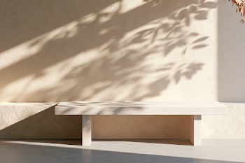 Minimal Modern Living Space with Elegant Table and Leaf Shadows