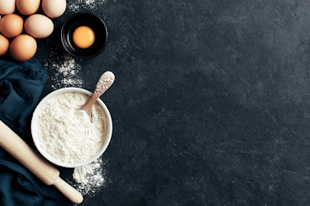 Minimal Rustic Baking Flat Lay with Ingredients