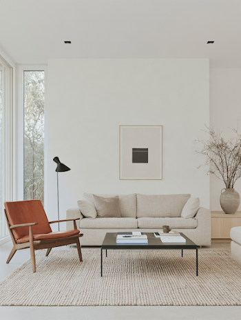 Minimal Scandinavian Living Room with Concrete Floors