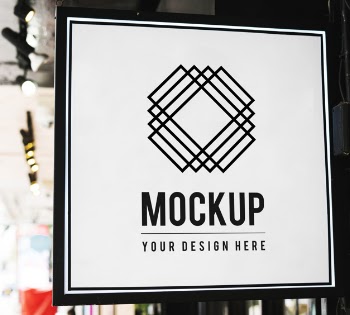 Minimal shop sign mockup with geometric design Free Psd
