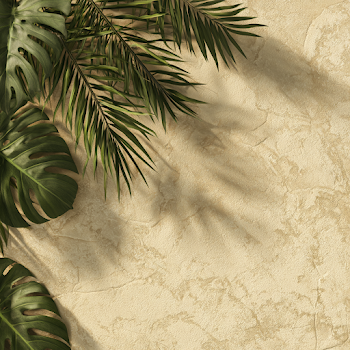Minimal Tropical Flat Lay with Palm Fronds