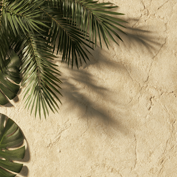 Minimal Tropical Flat Lay with Palm Fronds