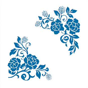 Minimal Vector Floral Ornament with Stylized Blue Flowers