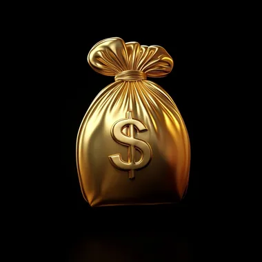 Minimalist 3D Golden Money Bag Icon in Black