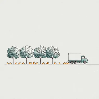 Minimalist Apple Orchard with Truck Minimalist Apple Orchard with Truck