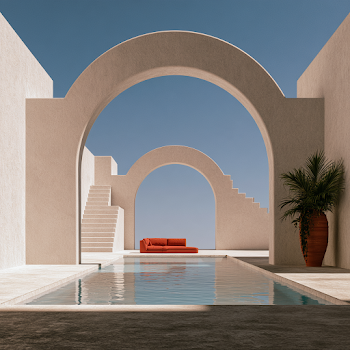 Minimalist Architectural Oasis with Pool and Arches