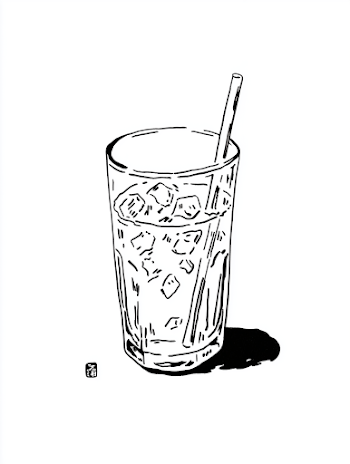 Minimalist Black and White Glass of Drink with Straw
