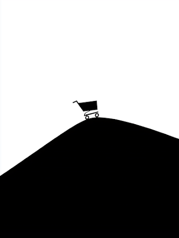 Minimalist Black Silhouette of Shopping Cart on a Hill