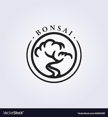 minimalist bonsai line art in badge logo