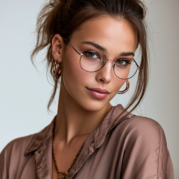 Minimalist Brown and Copper Toned Eyeglasses on Model
