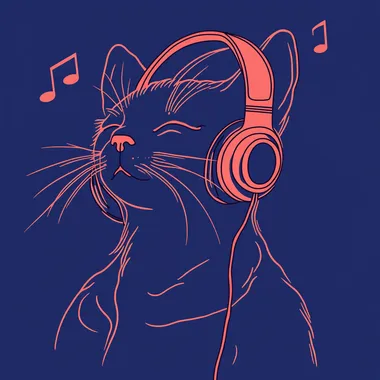 Minimalist Cat Enjoying Music with Headphones Minimalist Cat Enjoying Music with Headphones