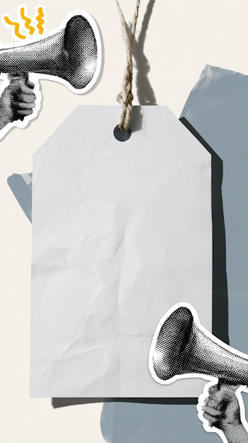 Minimalist Collage with Blank Tag and Megaphones