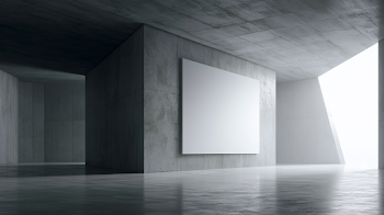 Minimalist Concrete Room with Integrated Matte Canvas