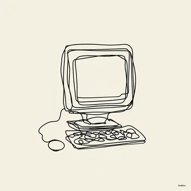 Minimalist Continuous Line Art of a Computer Minimalist Continuous Line Art of a Computer