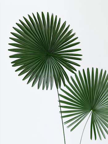 Minimalist Fan Palm Leaves on White Background