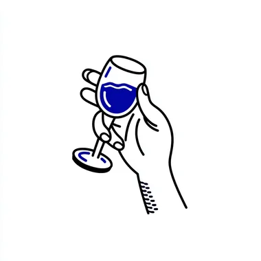 Minimalist Hand Holding Blue Wine Glass Logo Minimalist Hand Holding Blue Wine Glass Logo