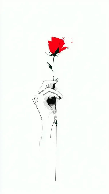 Minimalist Hand Holding Red Rose Sketch Minimalist Hand Holding Red Rose Sketch
