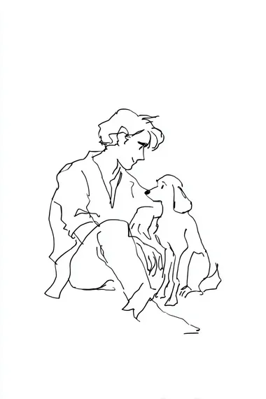 Minimalist Happy Man with Dog - Ink Art Minimalist Happy Man with Dog - Ink Art