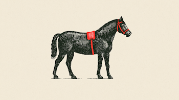 Minimalist Horse Illustration with Red Harness