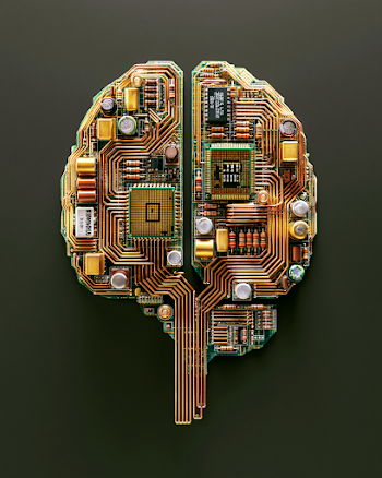 Minimalist Illustration of a Brain with Chips and Sensors